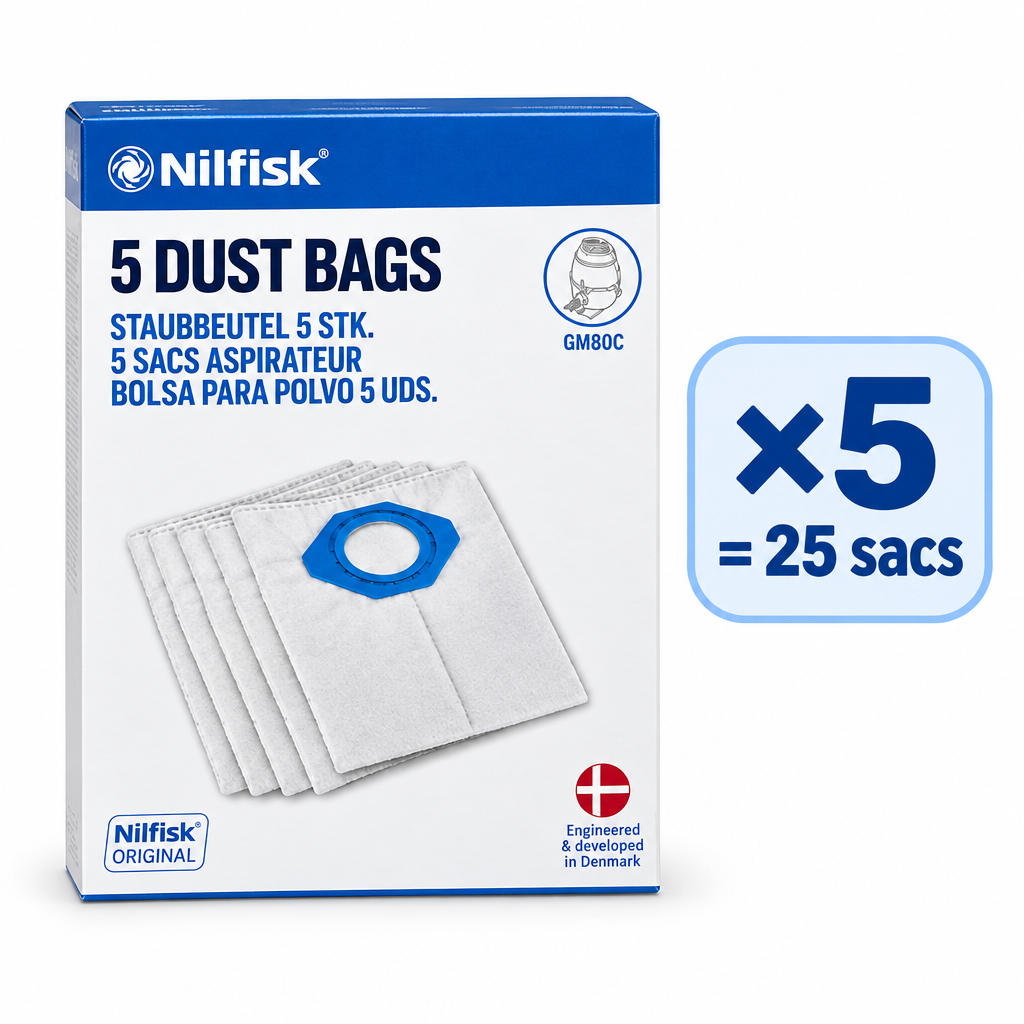 Nilfisk - Combo 25 sacs synthétiques pour GM80C (5 x 5)