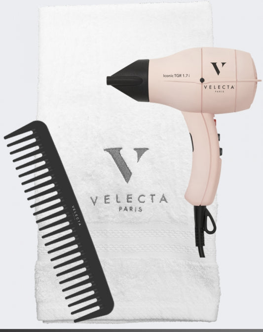 VELECTA - Coffret - Sèche cheveux -  ICONIC 1.7i Rose Poudré + peigne et serviette