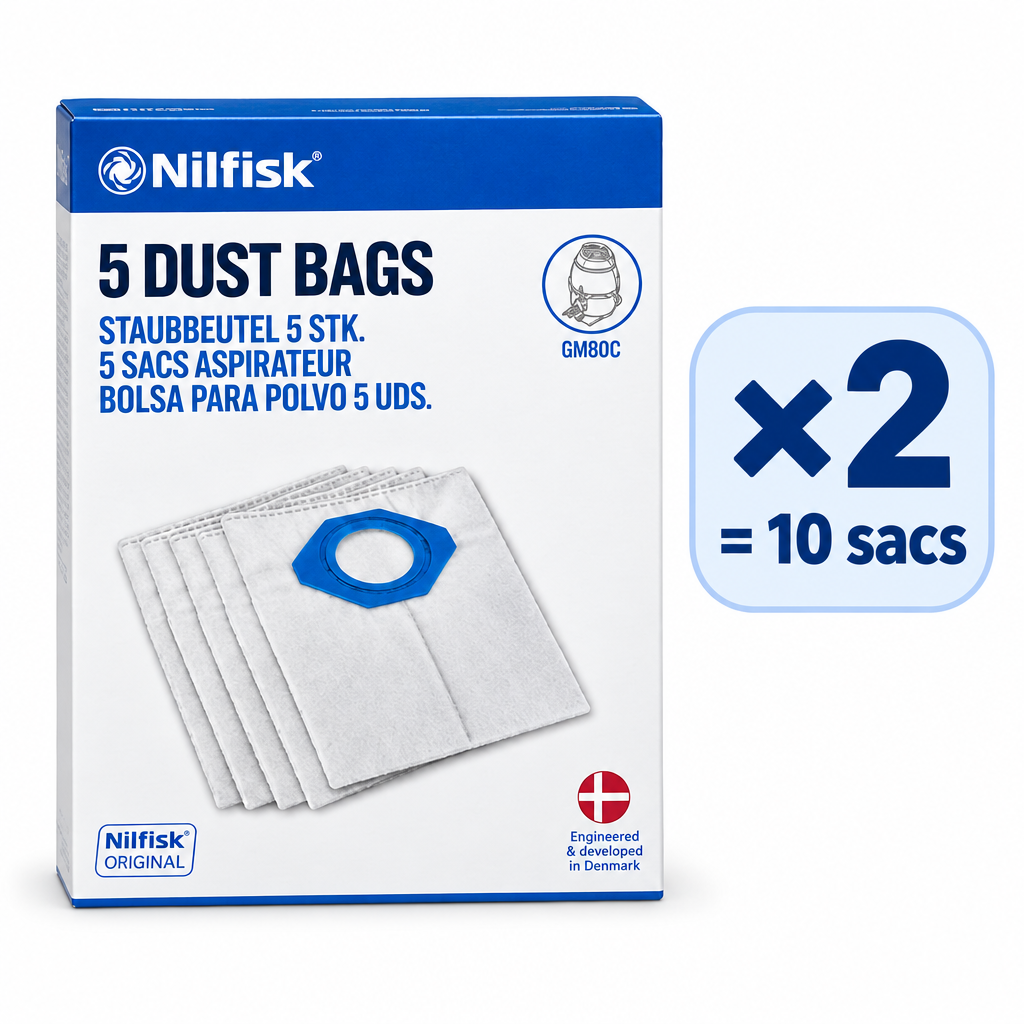 Lot de 2 boîtes de 5 sacs Nilfisk pour aspirateur GM80C, soit 10 sacs