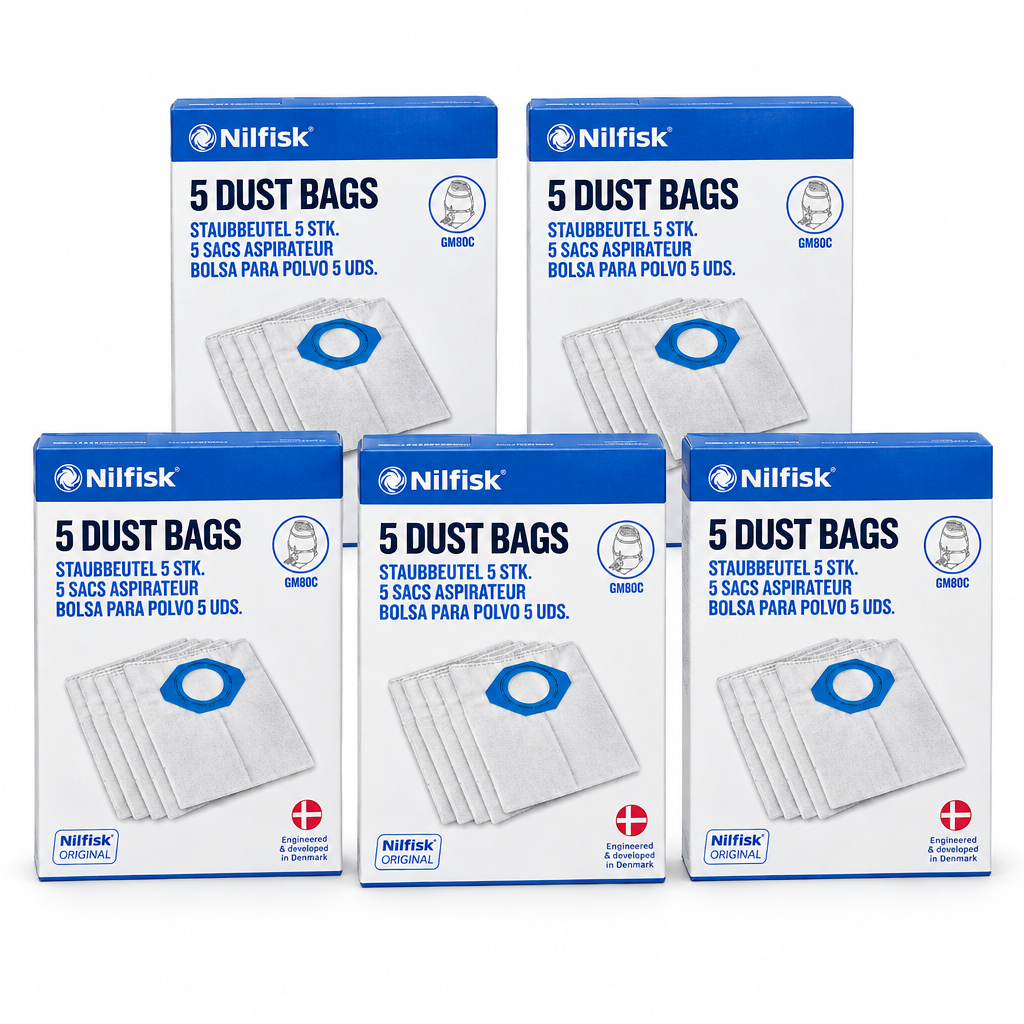 Combo de 5 boîtes de 5 sacs synthétiques Nilfisk pour aspirateur GM80C